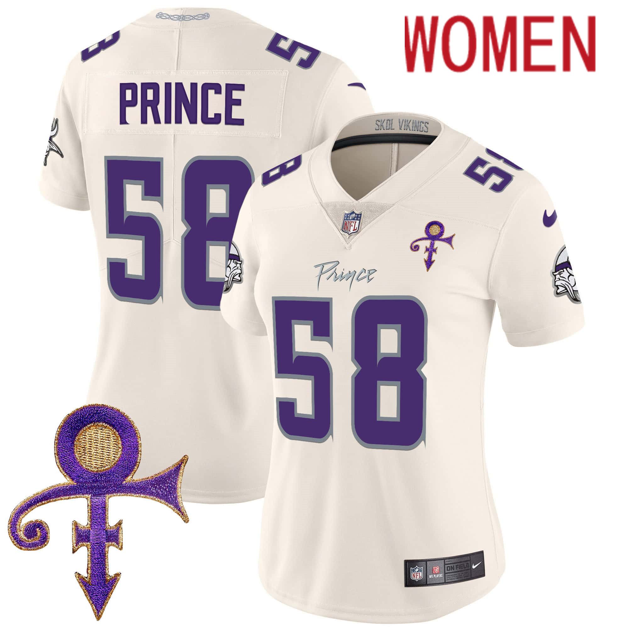 Women Minnesota Vikings 58 Prince Cream 2024 Nike Prince Vapor Limited NFL Jersey